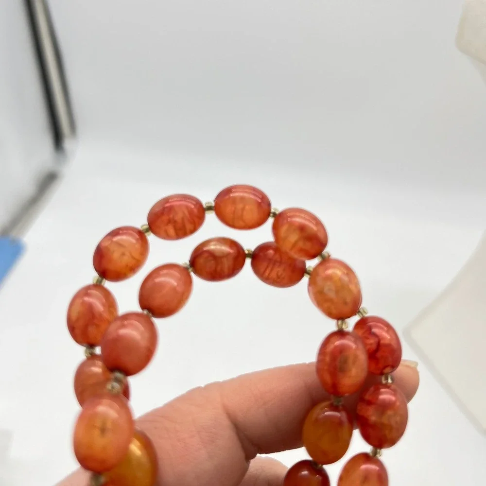 Sarah Coventry Orange Beaded Necklace Vintage Carnelian Style Faceted Oval Beads - Picture 5 of 7